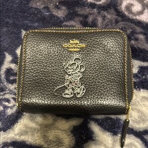 Coach Black Leather Wallet with Mickey Mouse Design